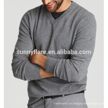 Jersey de cachemira con cuello en v y hombre gris